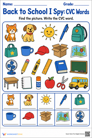 Back to School I Spy: CVC Words | Essential Phonics