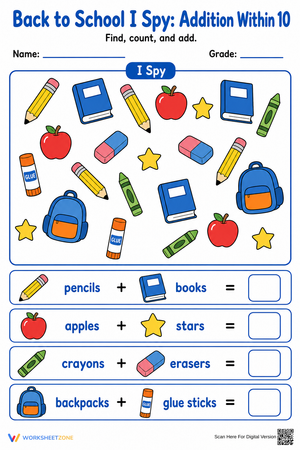 Addition Within 10 Worksheet | Printable Grade K Math