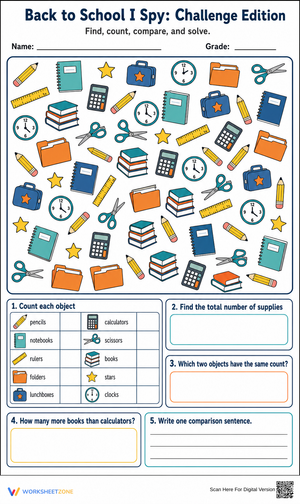 Grade 3 Math I Spy — Printable Counting Worksheet
