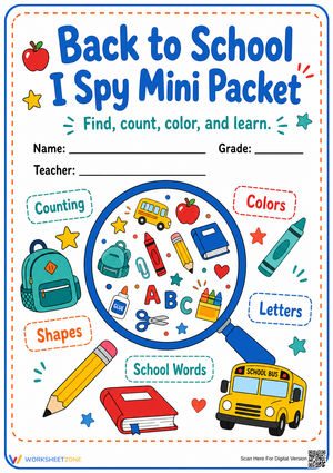 Back to School I Spy Mini Packet Cover | Printable