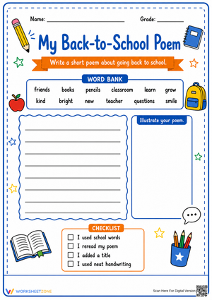 Grade 3 Back-to-School Poem — Printable No-Prep Worksheet