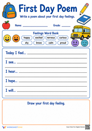 First Day Poem Worksheet | Printable Grade 2 ELA