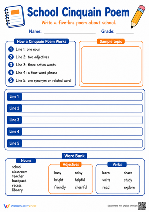 School Cinquain Poem Worksheet | Grade 4 Essential