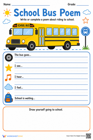 School Bus Poem Worksheet | Grade 1 Printable