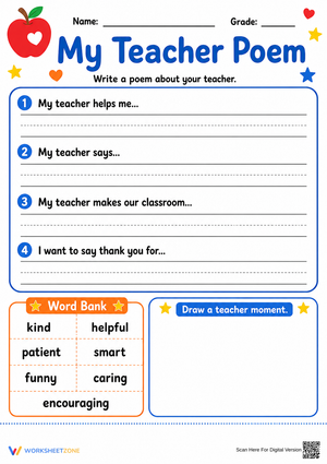Printable Teacher Poem Worksheet | Grade 2 ELA