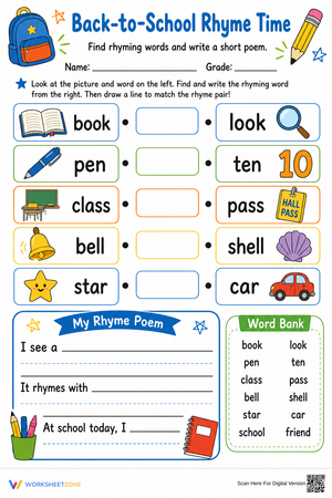 Back-to-School Rhyme Time | Grade 1 Essential Worksheet