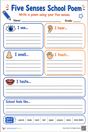 Grade 4 Sensory Poetry — Printable No-Prep Worksheet