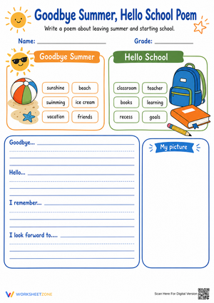 Grade 2 Summer to School Poem — Printable No-Prep Worksheet