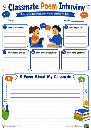 Grade 3 Classmate Poem Interview — Printable Worksheet