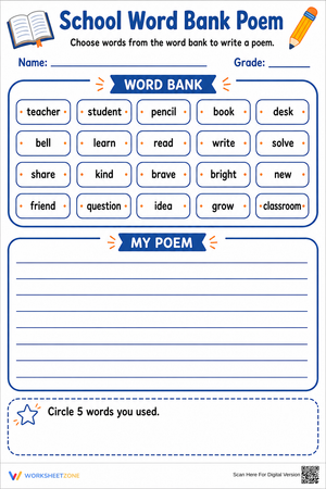 School Word Bank Poem | Essential Grade 3 Writing