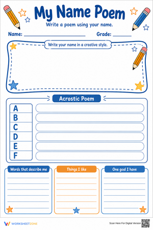 Printable My Name Poem Worksheet | Grade 3 ELA