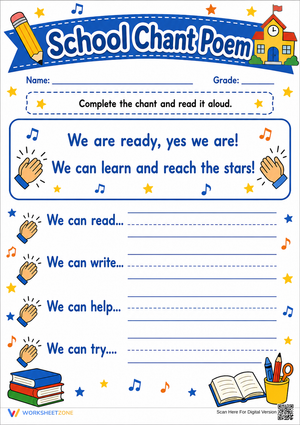 School Chant Poem Worksheet | Grade 1 Essential