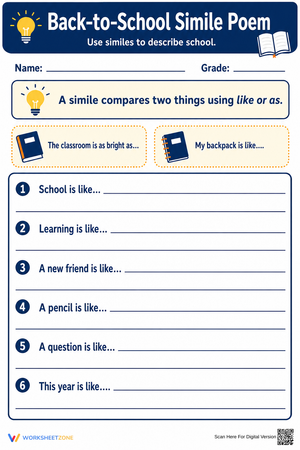 Grade 4 Simile Poem — Printable No-Prep Worksheet