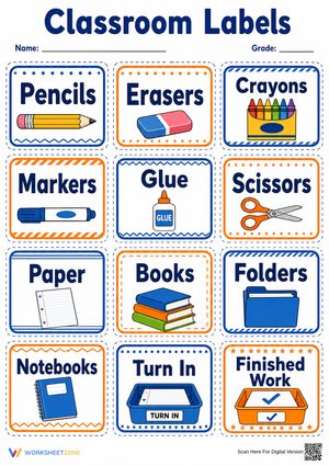 Classroom Label Set | Essential Grade K-5 Printable