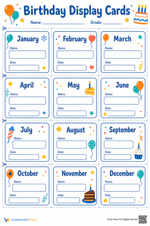 Printable Birthday Display Cards | Grade 1-3 Decor