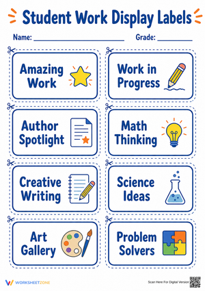 Printable Student Work Display Labels | Grade K-5 Ready
