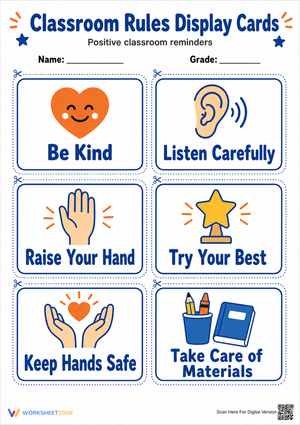 Classroom Rules Display Cards | Grade K Printable