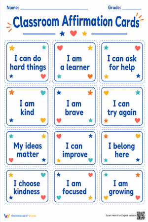 Grade 2 Affirmation Cards — Printable No-Prep Worksheet