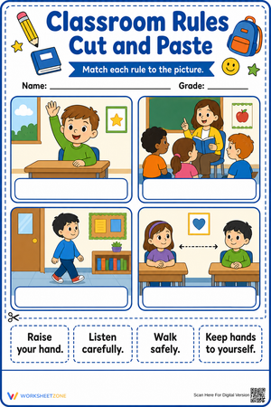Grade K Classroom Rules — Printable Cut and Paste