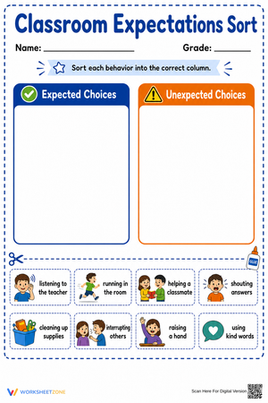 Grade 1 Classroom Expectations — Printable Sort Worksheet