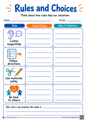 Rules and Choices Worksheet | Grade 3-5 Essential