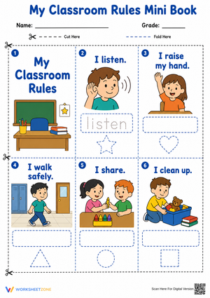Classroom Rules Mini Book | Grade K-2 Printable