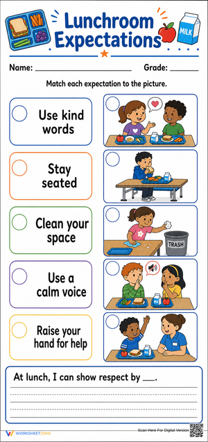 Essential Lunchroom Expectations Worksheet | Grade 1