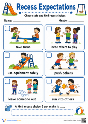 Recess Expectations Worksheet | Grade 1 Essential