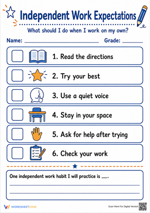 Independent Work Expectations Printable | Grade 3 Ready