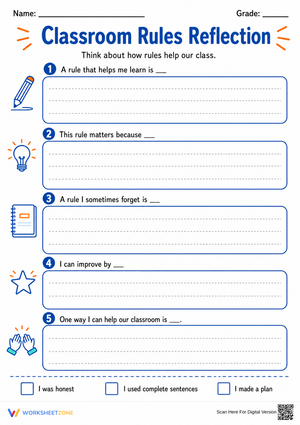 Classroom Rules Reflection | Essential Grade 4-6 Worksheet