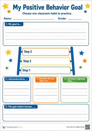 Printable Behavior Goal Setting Worksheet | Grade 3 SEL