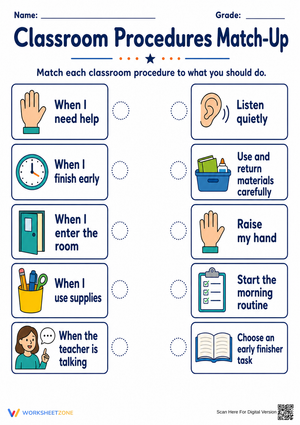 Classroom Procedures Match-Up | Essential Grade 1-4 Guide