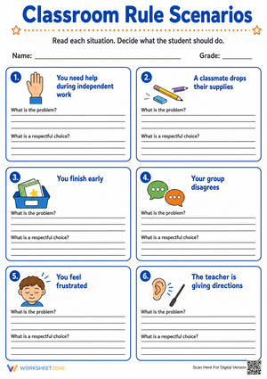 Classroom Rule Scenarios Worksheet | Essential Grade 3-6