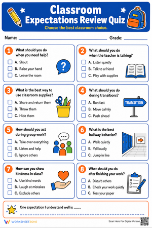 Grade 3 Classroom Rules — Printable No-Prep Worksheet