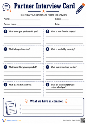 Printable Partner Interview Card | Grade 4