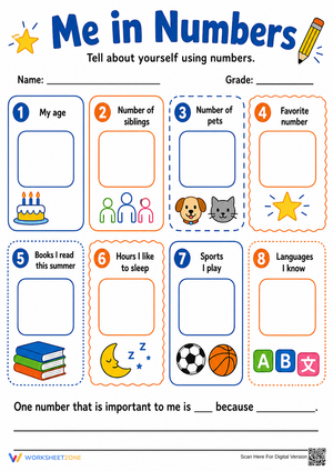 Printable Me in Numbers Worksheet | Grade 3 Icebreaker