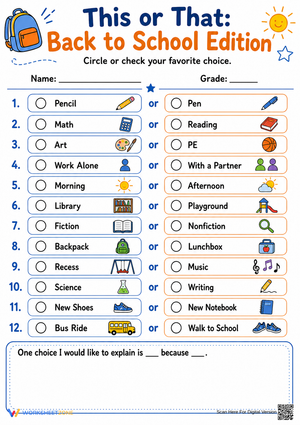 Printable This or That: Back to School Edition Worksheet