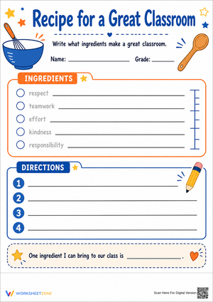 Essential Recipe for a Great Classroom Worksheet | Grade 3-6