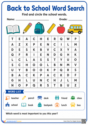 Printable Back to School Word Search | Grade 2 ELA
