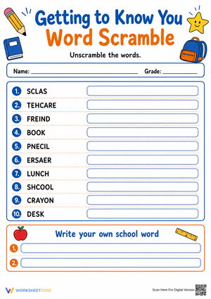 Grade 3 Word Scramble — Printable Back to School Worksheet