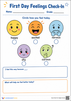 First Day Feelings Check-In | Printable Grade K-3 SEL