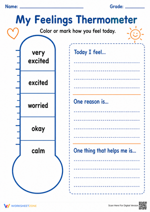 Grade 2 Feelings Thermometer — Printable No-Prep Worksheet