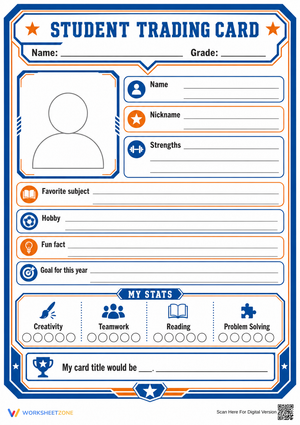 Grade 4 Student Trading Card — Printable No-Prep Worksheet
