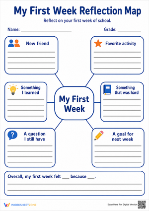 First Week Reflection Map | Grade 4 Printable Worksheet