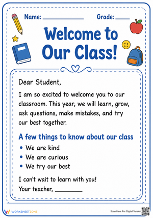 Printable Welcome Letter Worksheet | Grade 2 Ready