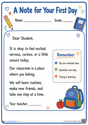 First Day Encouragement Letter | Grade K-5 Essential