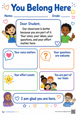 Printable You Belong Here Letter | Grade 3 SEL