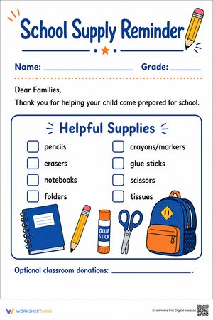 Printable School Supply Reminder Letter | K-5