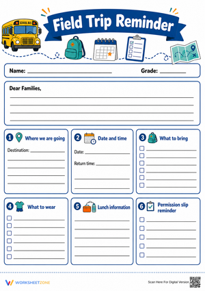 Printable Field Trip Reminder Letter | Grade 3