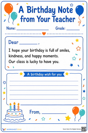Printable Student Birthday Note | Grade 2 SEL